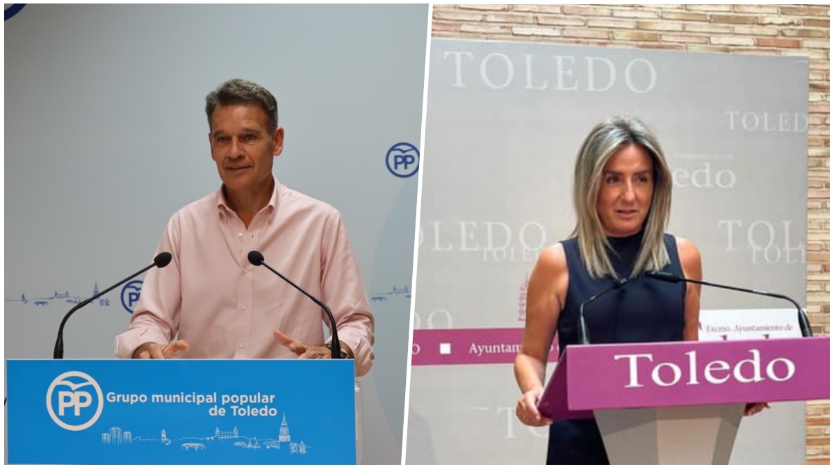El viceportavoz del Grupo Municipal Popular en el Ayuntamiento de Toledo, José López Gamarra y la alcaldesa de Toledo, Milagros Tolón