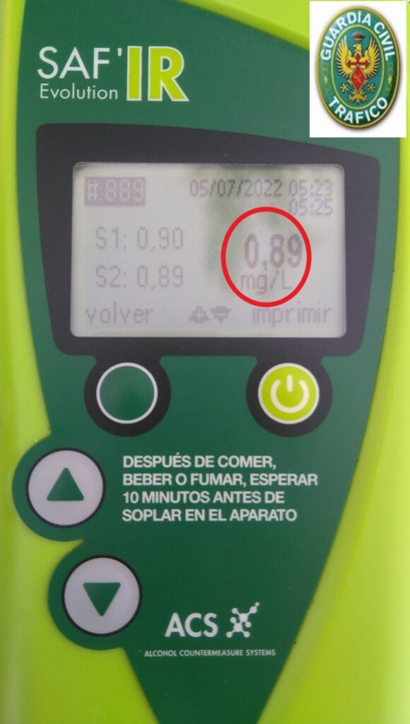 Tasa en el etilómetro de la Guardia Civil / Imagen: Guardia Civil