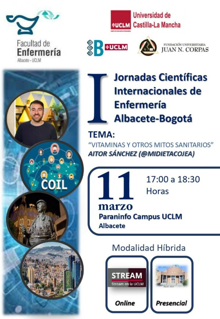 Cartel de las I Jornadas Científicas Internacionales de Enfermería Bogotá-Albacete. UCLM 21/2/2024