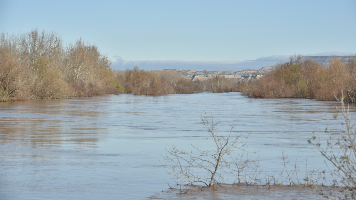 (Foto de ARCHIVO) Vista de la crecida del Río Ebro, a 29 de febrero de 2024, en Novillas, Zaragoza, Aragón (España). El Ayuntamiento de Zaragoza ha activado el Plan Municipal de Protección Civil en fase de 'alerta amarilla' ante la crecida, previsiblemente, ordinaria del río Ebro a su paso por la ciudad de Zaragoza prevista para las primeras horas de este viernes, 1 de marzo. Todos los servicios municipales implicados están ya activos para tratar de minimizar las afecciones que puedan producirse. Se ha prestado atención prioritaria a zonas de urbanizaciones como Torre Urzáiz, Doña Sancha, la desembocadura de Huerva, Vadorrey o el Parque Deportivo Ebro. También a otros puntos de Alfocea y Monzalbarba.