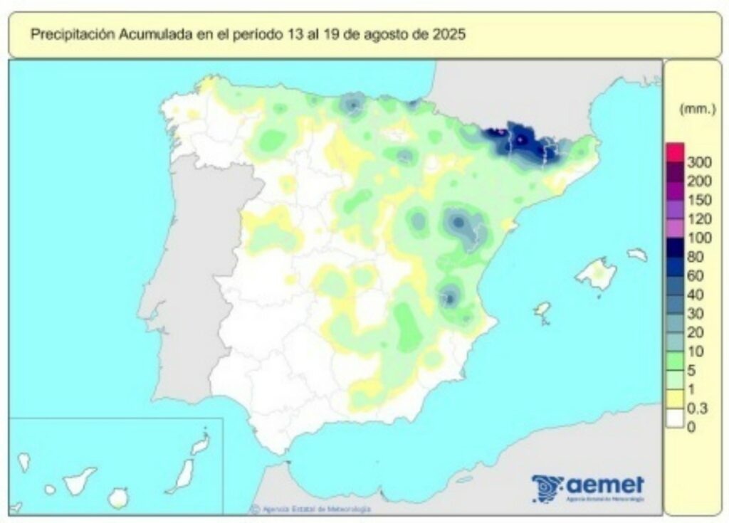 Las lluvias acumuladas desde octubre están en 605 l/m2, un 11% por encima de lo normal. REMITIDA / HANDOUT por AEMET Fotografía remitida a medios de comunicación exclusivamente para ilustrar la noticia a la que hace referencia la imagen, y citando la procedencia de la imagen en la firma 22/8/2025